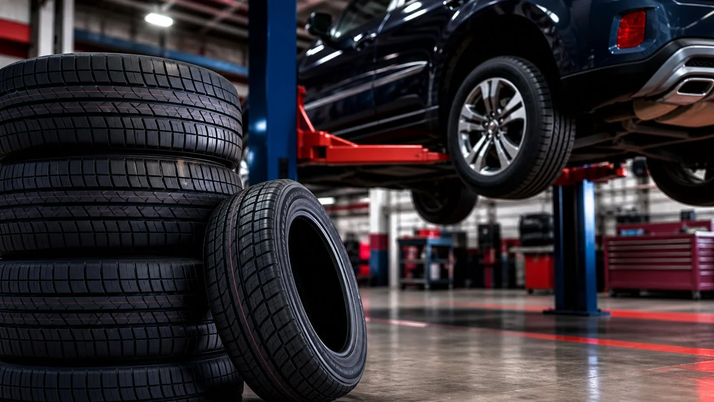 New tires ready for installation in a clean service bay