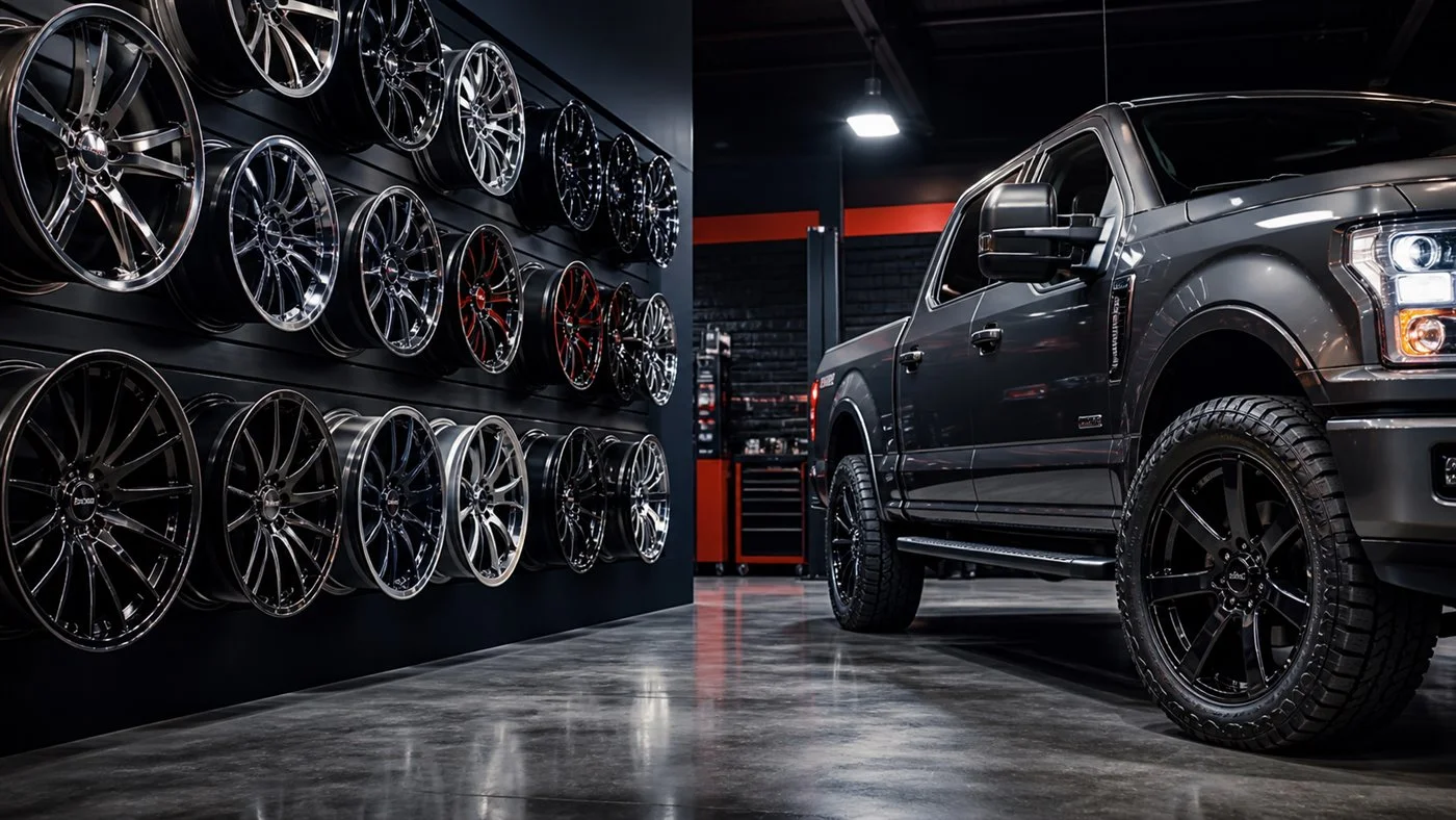 Custom wheel display with a truck wheel package